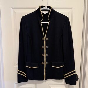 St. John Collection Navy & Gold Double Breasted Knit Zip Sweater Blazer Size 10